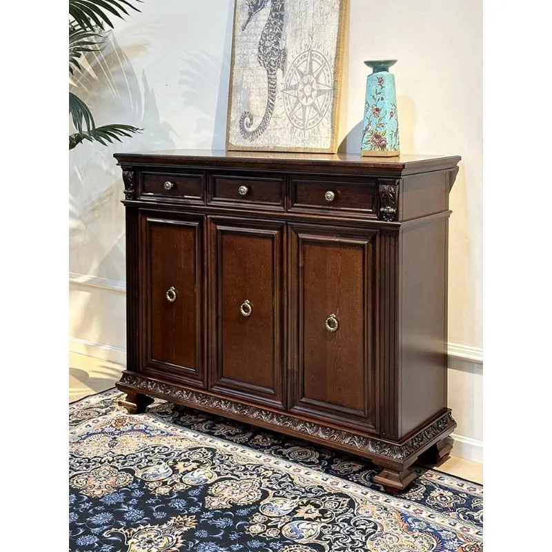 

American shoe cabinet pure solid wood villa entrance three doors living room entrance carved porch storage cabinet locker