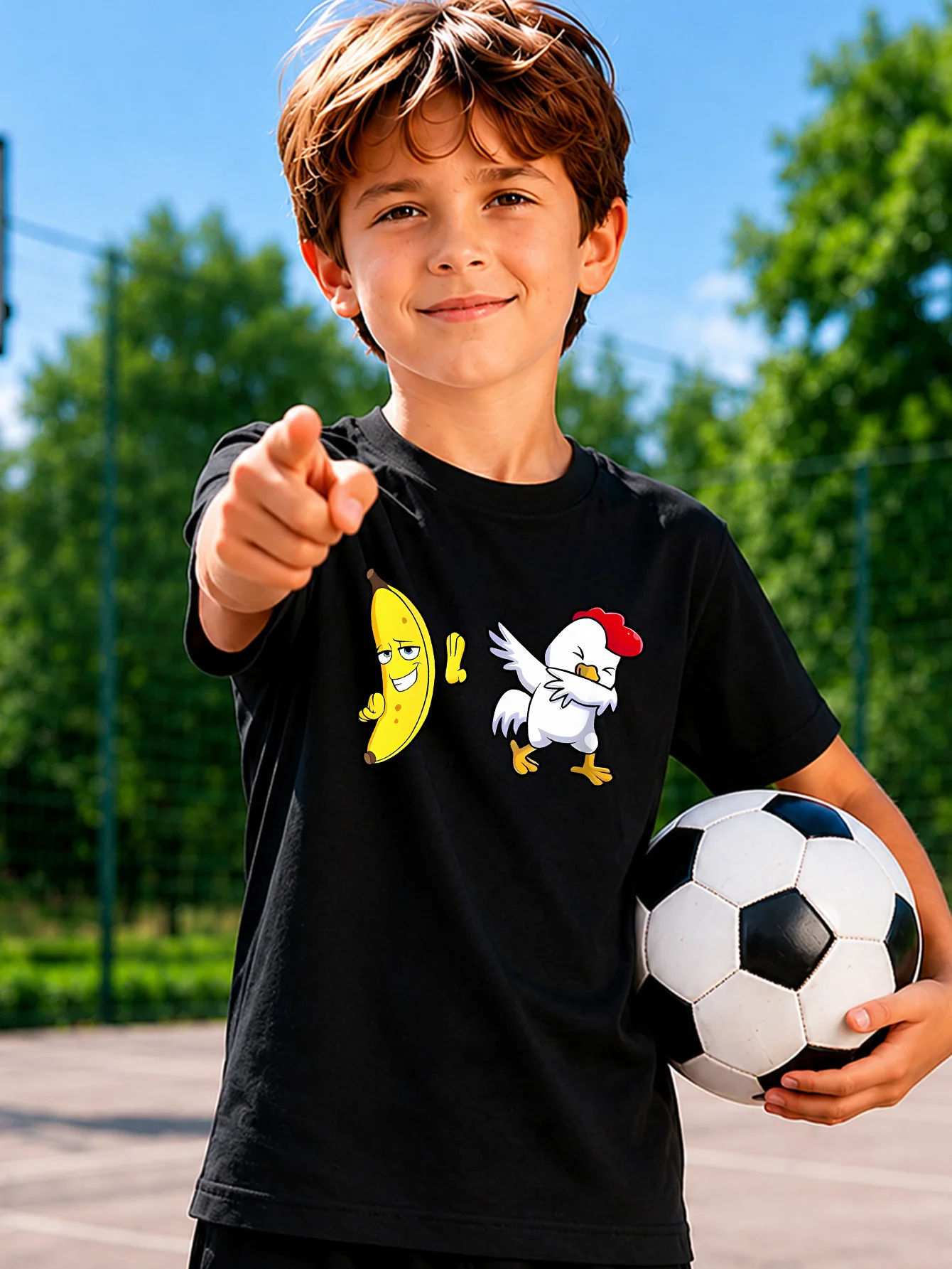 Funny Banana Rooster Dabbing Cartoon Print Kids Tees Casual Short Sleeve Tops For Boys Girls Toddlers Summer Daily Outfits