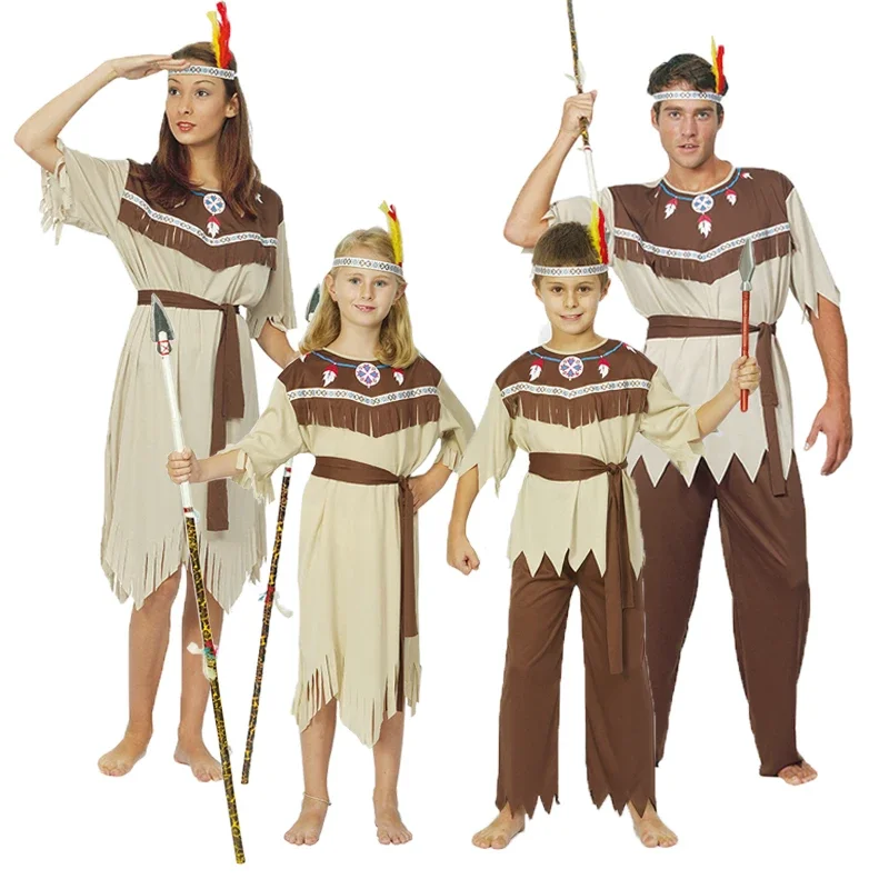 Indian Costume Cosplay Parent-child Performance Halloween Adult Male Indigenous Primitive Savage Clothes Halloween Costumes IA22