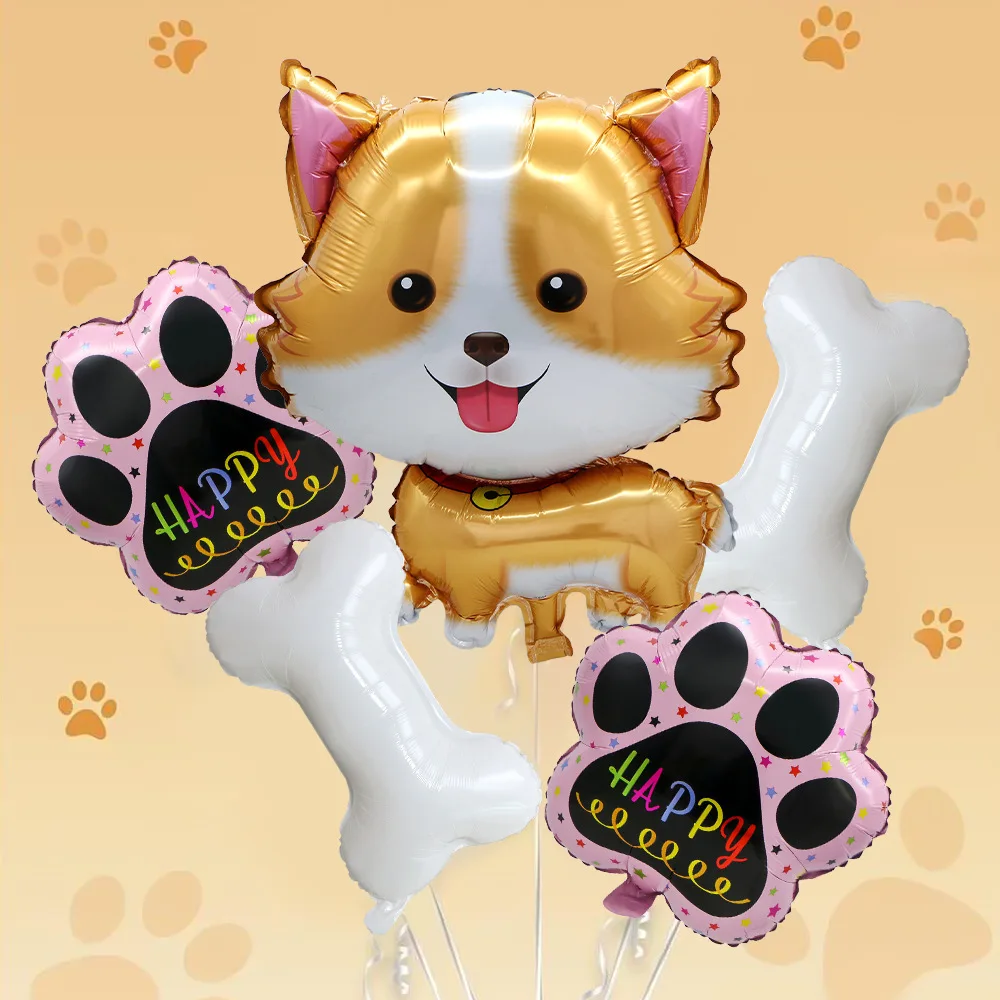 Dog Paw Balloon Set, Husky Balloon, Corgi Balloon, Animal Bouquet for Kid, Pet Birthday Party Decoration, 5Pcs