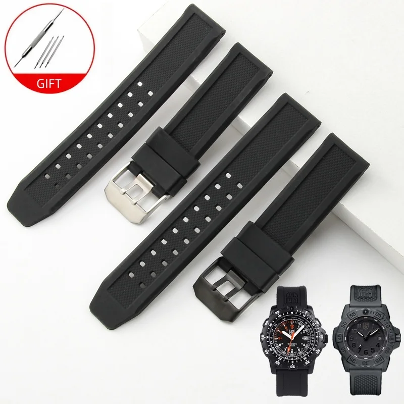 For Luminox 3051 8800 3080 Black Outdoor Safety Durable Waterproof Silicone Watch Bands 20mm 23mm Square Hole Watch Strap