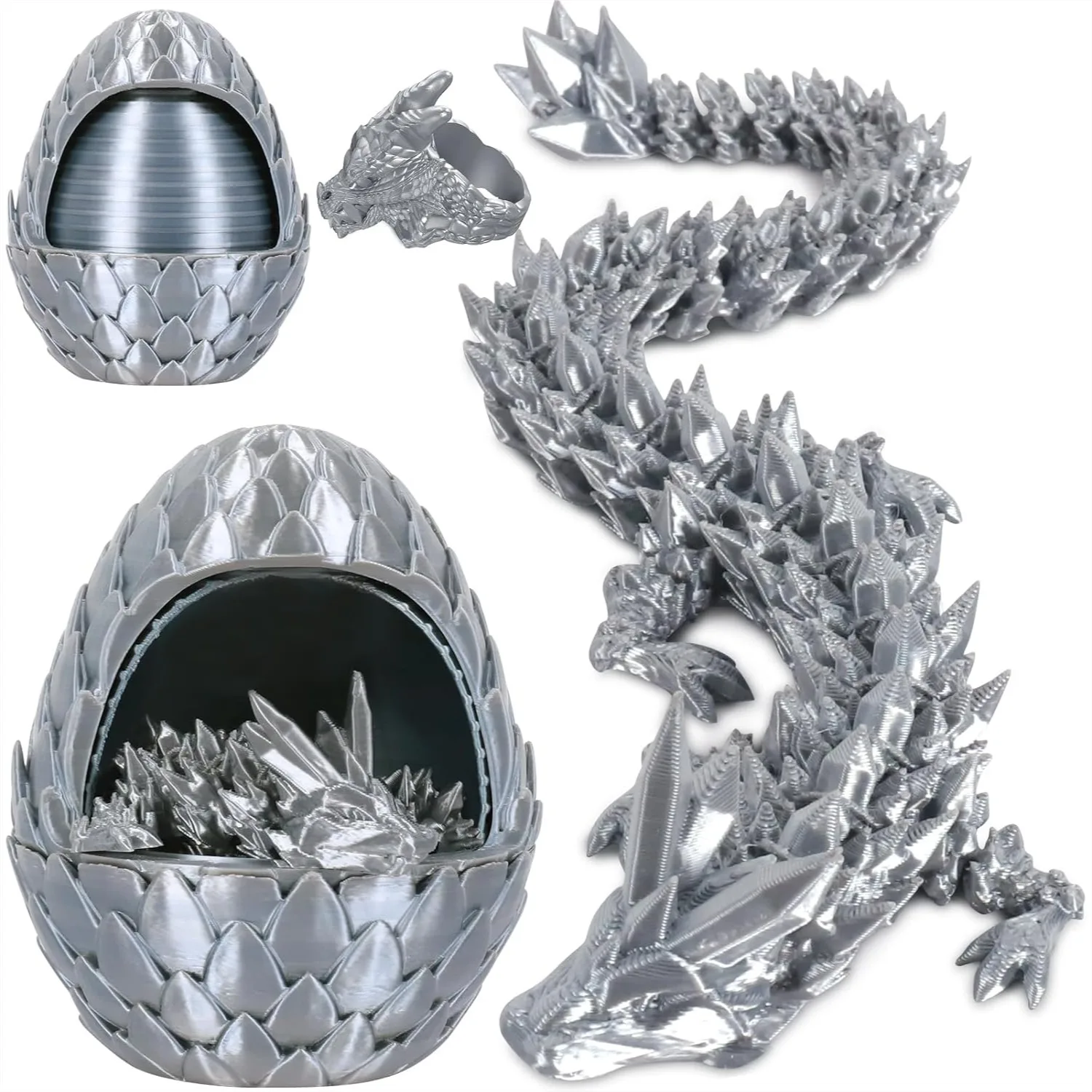 

3D Printed Dragon Egg with Articulated Dragon Inside, Pearlescent Color-Shifting for Easter Basket Stuffer & Birthday Gift
