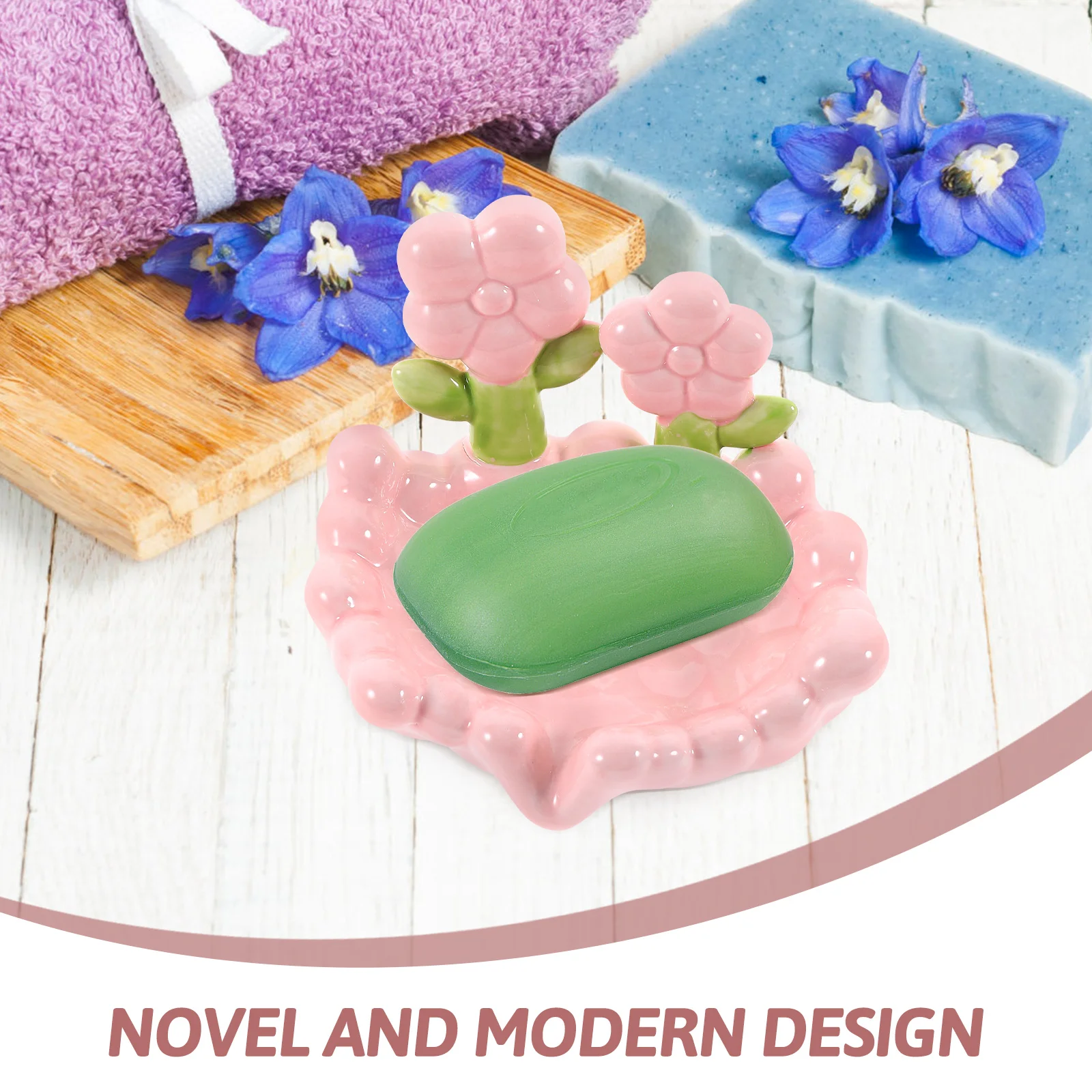 

Self-Draining Flower Ceramic Soap Dish for Bathroom Shower Decorative Soap Box Holder Case Water Draining Container