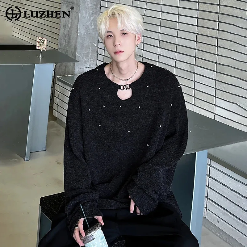 

LUZHEN 2025 Autumn New Fashion Handsome Korean Elegant Casual Knitted Pullover Men High Quality Metal Buckle Male Sweater JY3560