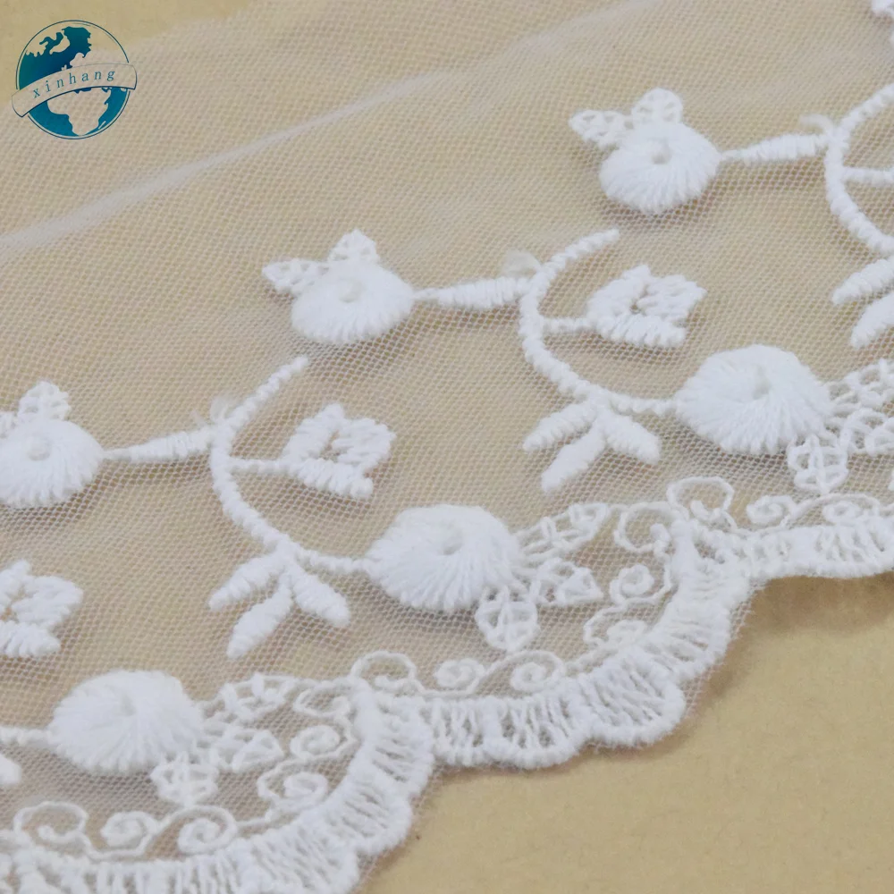 7.5cm Mesh Lace Cotton Embroidery White  French Ribbon Fabric Guipure Diy Trims Warp Knitting Sewing Accessories Doll Dress#4313