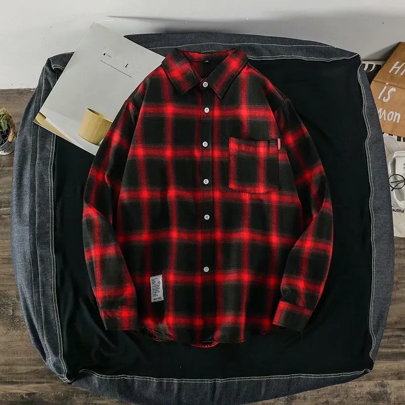 Uhytgf Paar Hemden Mantel für Männer koreanischen Trend Plaid Frühling Herbst Blusen männlich einreihig lässig Männer Kleidung Camisas 327