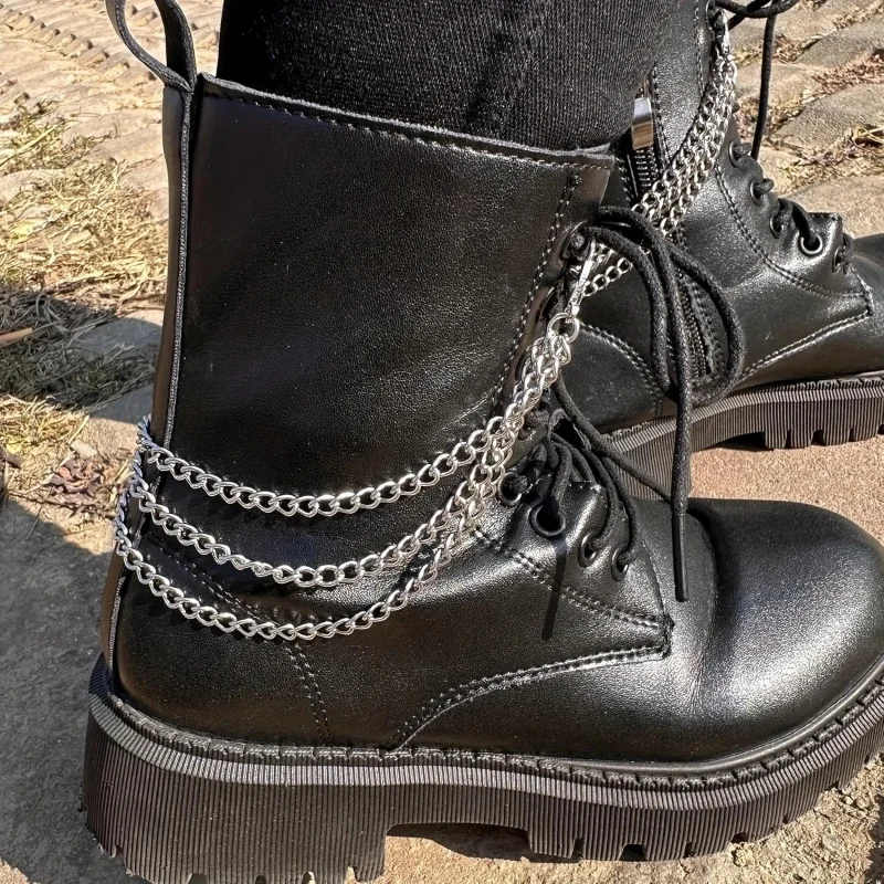 2Pcs Punk three-layer boot chain silver multi strand metal shoe hanging chain Gothic boot decoration accessories