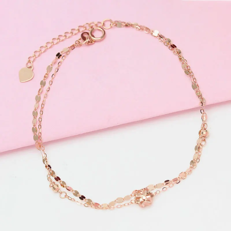 585 purple gold flower double bracelet for women Plated 14K Rose Gold sparkling exquisite new in bangles party jewelry