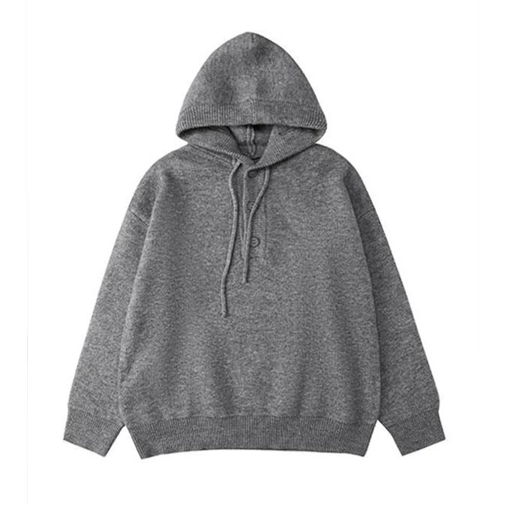 Korean Street Fashion Solid Color Single-Breasted Hooded Sweater Jacket Unisex Autumn And Winter New Loose Couple Sweater Men