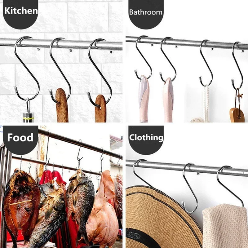 10pcs Stainless Steel S-Shape Hook Kitchen Bedroom Multi-function Railing S Hanger Hook Clasp Holder Hooks Hanging Storage Tools