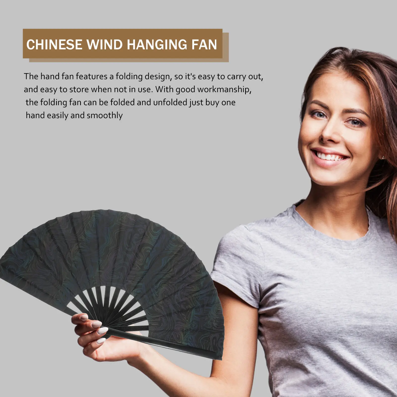 

Reflective Folding Hand Fan Wooden Frame Fabric Blades Portable Compact Design for Women Dancing Stage Performance Party Wedding