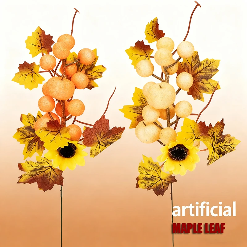 

2 Pcs Garlands Fake Maple Leaves Branch Artificial Leaf Stems Fall Maple Leaf Branches Farmhouse for Home Pumpkin Decoration