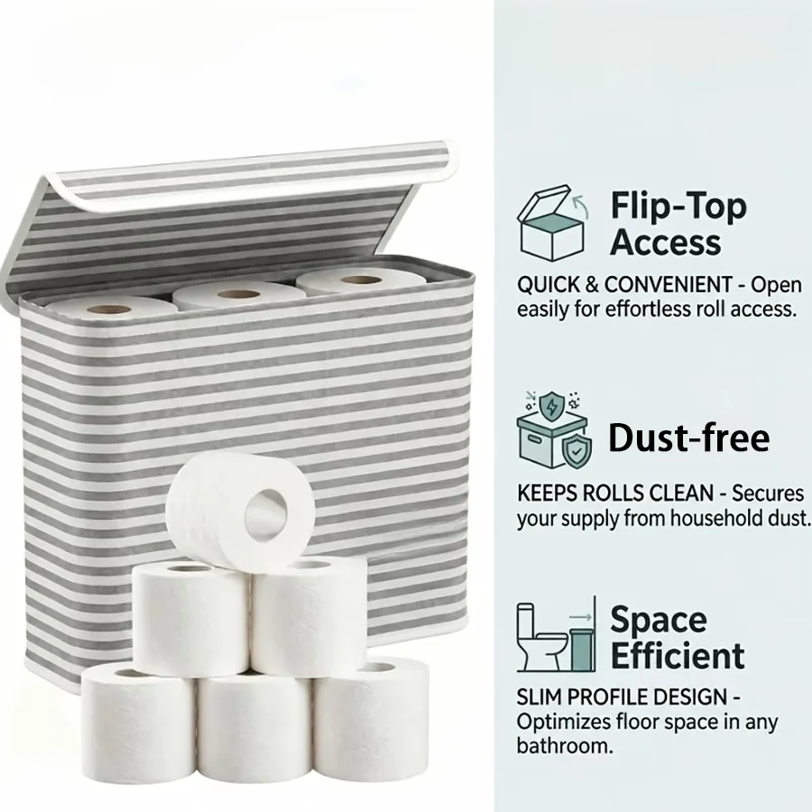 1pc Foldable Toilet Paper Storage Box, Tissue Organizer, Portable Roll Paper Storage Supplies for Bathroom, Under Sink XJM view 3