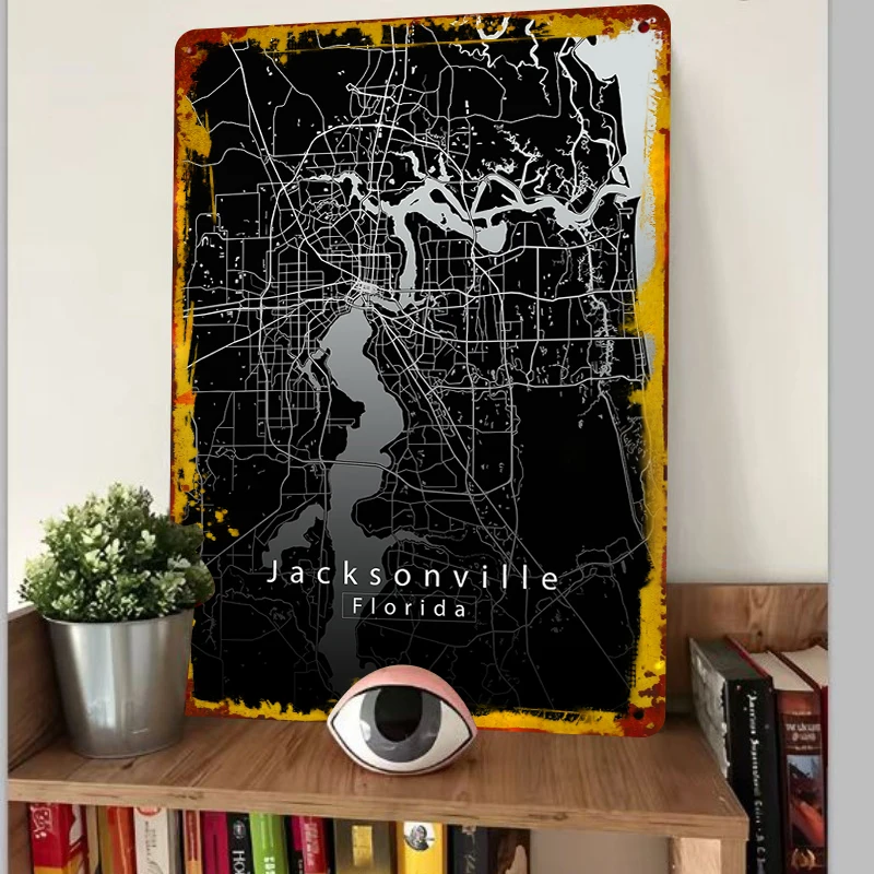 Jacksonville Florida City Map Metal Wall Art Modern Home Decor Minimalist Urban Print