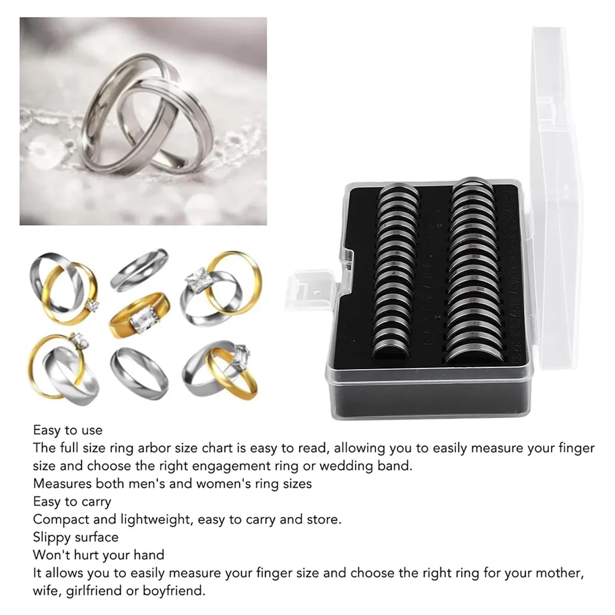 

A72Z Инструмент для измерения размера кольца, Калибры для измерения размера пальца, инструмент для измерения размера кольца, 33 шт., измерительный инструмент для измерения размера кольца из нержавеющей стали