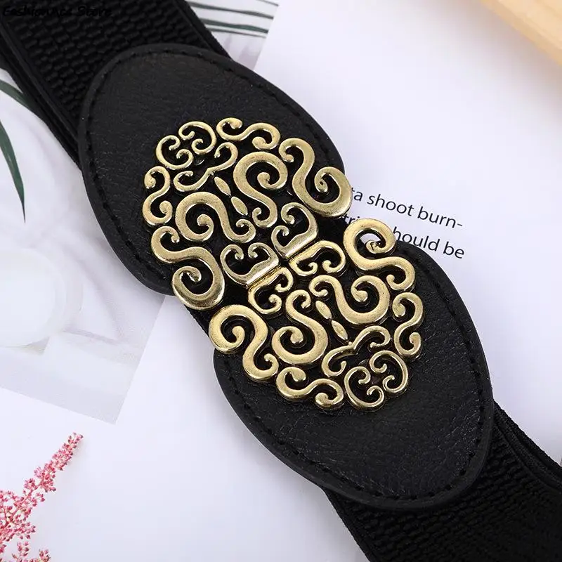 Korean Fashion Ladies Decorated Elastic Wide Belt Buckle Dress Sweater Sweater Waist Belt for Woman