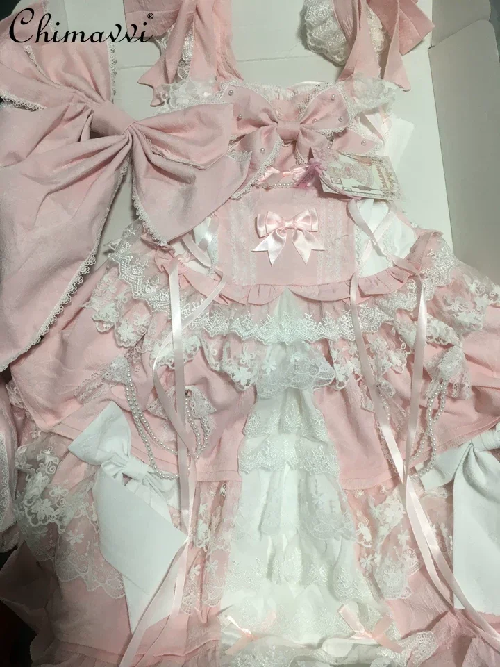 

Original Sweet Girls Doll Feeling Lolita Dress Set Heavy Gorgeous Lace Women Temperament Princess Jsk Dress Shirt and Shawl