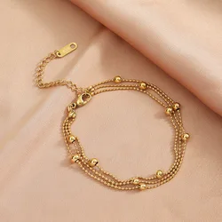 ANENJERY 316L Stainless Steel Three-layer Interval Ball Chain Bracelet Female Ins Light Luxury Simple Bracelet Wholesale