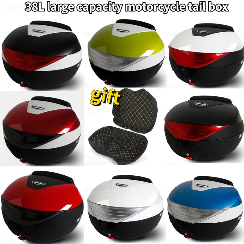 Motorcycle Tail Box Universal 38L Scooter Trunk Luggage Storage Carrier Case with Soft Backrest and Lining