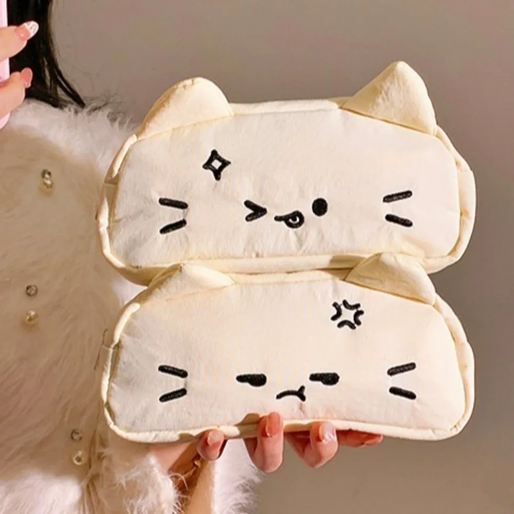 Funny Embroidered Cat Pencil Case Kawaii Cute Stationery Storage Bag Cartoon Large Capacity Kitty Stationer Bag Student Use