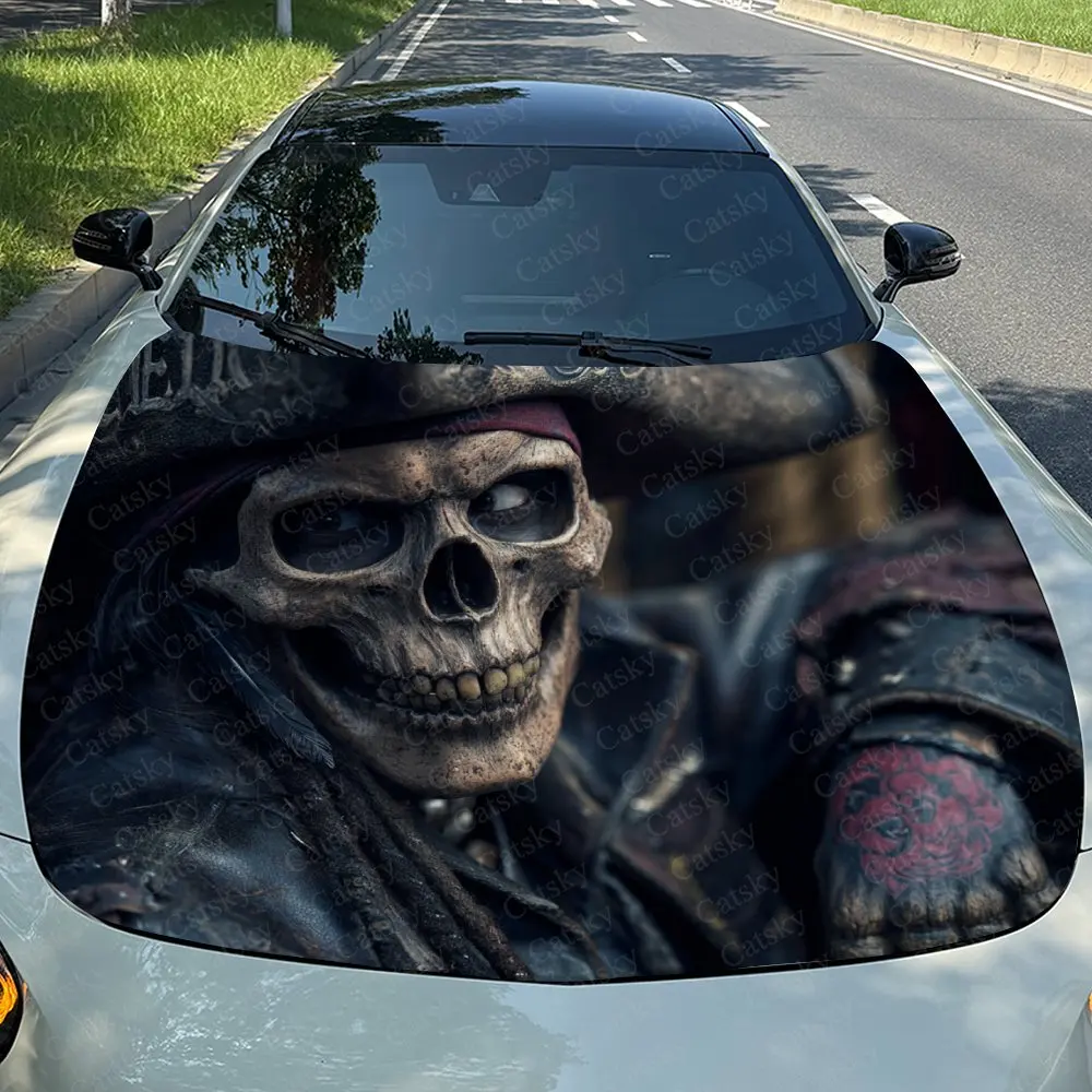 Skeleton Pirate Captain Car Hood Decal Stickers Wrap Vinyl Film Engine Cover Decals Sticker Car Hood Protective Film