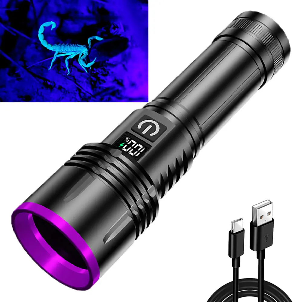 

365nm Black Light UV Flashlight Rechargeable with LCD Display, Powerful Ultraviolet Lights for Pet Urine Detection, Resin Curing
