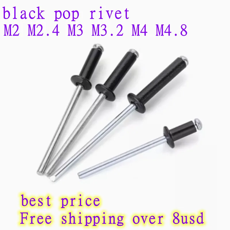 20-50pcs  M2.4 M3 M3.2 M4 M4.8 black Aluminium Mushroon Head Break Mandrel Blind Rivets Nail Pop Rivets