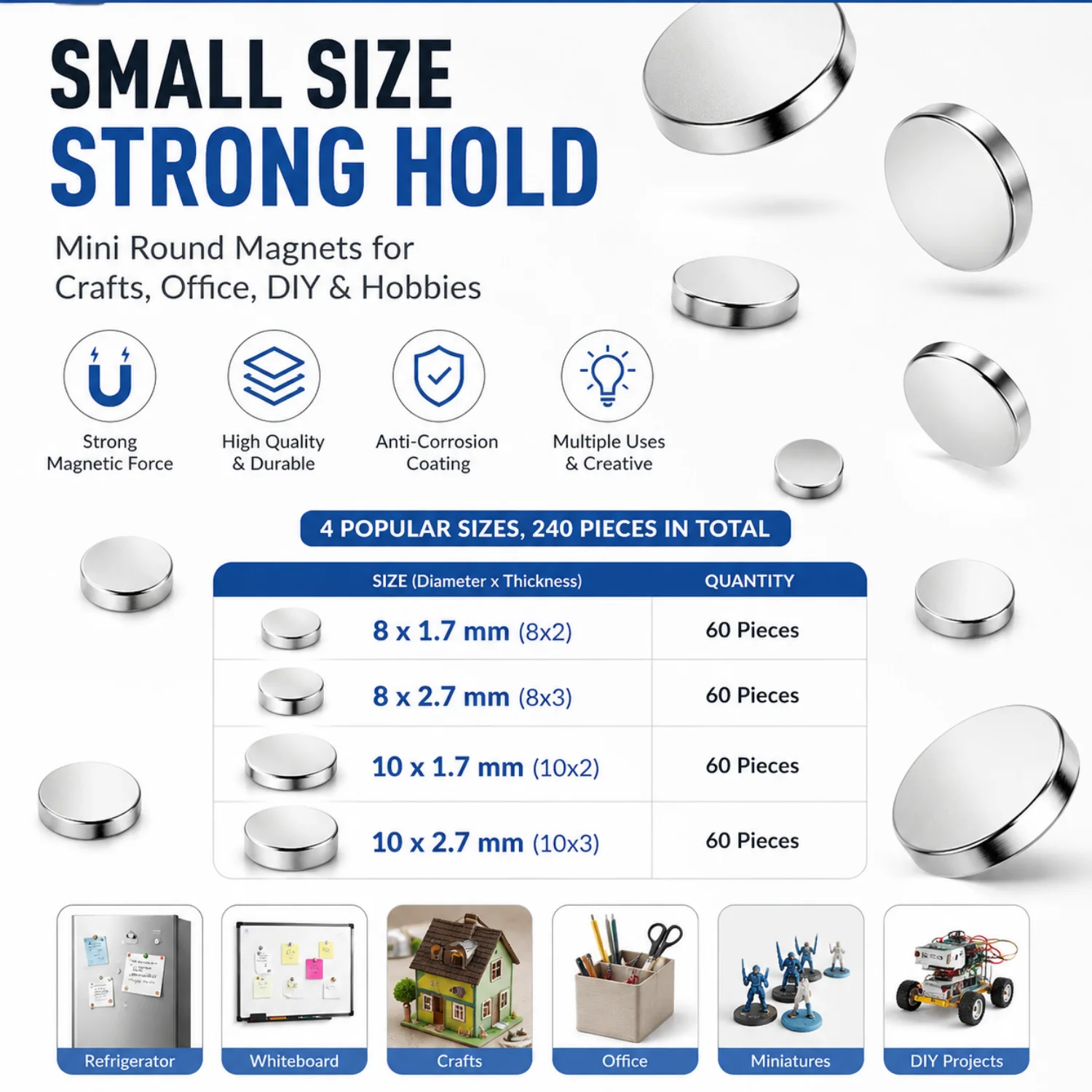 60Pcs Small Strong Magnets 8x2mm, Mini Round Refrigerator Magnets for Fridge, Whiteboard, Crafts, Office, DIY Projects, Hobbies image 3