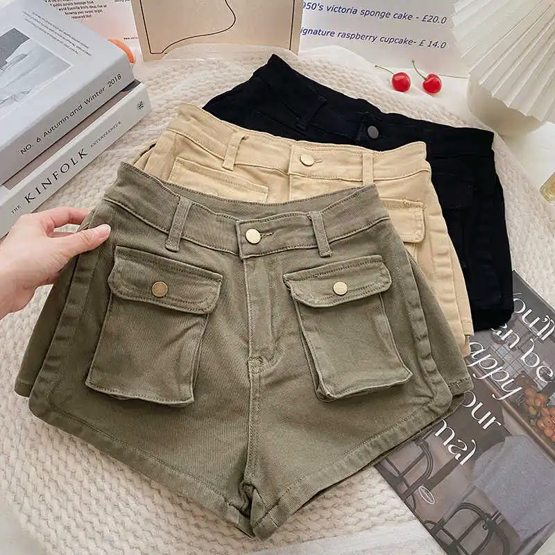 

High Waist Wide Leg Short Jeans Women's Summer New Style Korean Version INS Trendy Design Pocket Slimming Denim Shorts
