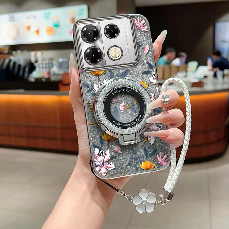 ملاحظة 40Pro مشرق الزهور تصفيح سوار حامل جراب هاتف ل انفينيكس نوت 40Pro 30 20 30i 40 12 30pro SPARKG0 2022 2023 غطاء