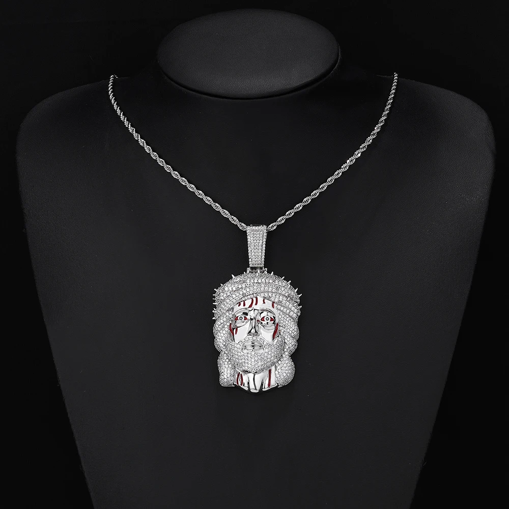 Collier pendentif tête de Jésus ESKEEM Iced Out, bicolore, avec zircon étincelant, bijou hip-hop, symbole de foi