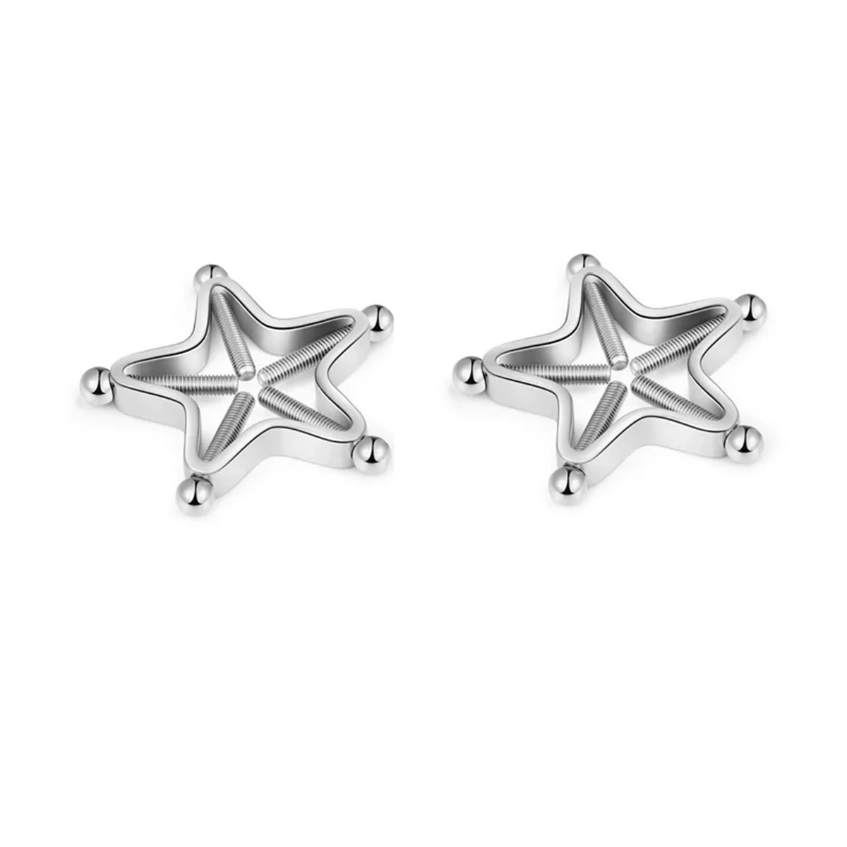2Pcs 316L Stainless Steel Adjustable Nipple Rings for Women, Star Shaped Flower Shaped Clip On Nipple Ring Fake Piercing Jewelry
