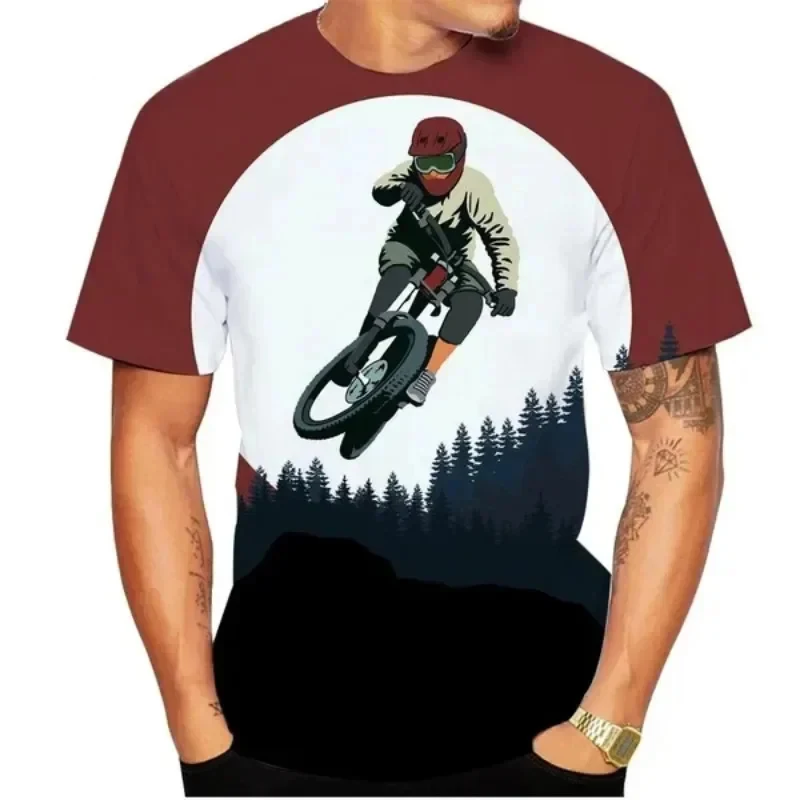 Fashion Cool Cycling Clothes T-shirt For Men 3d Printed Bicycle Pattern Tee Shirts Round Neck Shorts Sleeves Pullover T Shirts