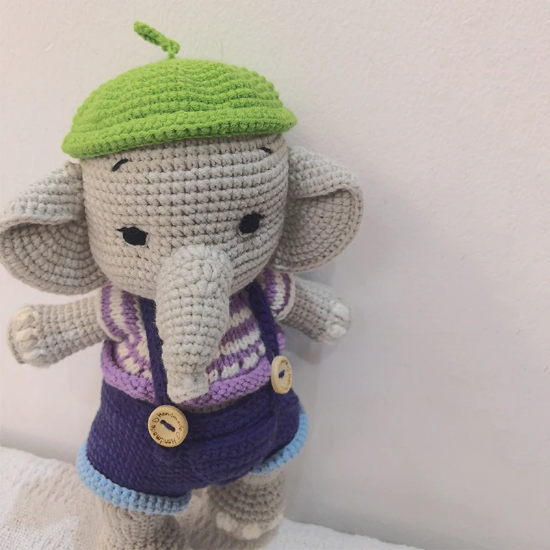 Bonecas de pelúcia de elefante de crochê macio de malha artesanal – Brinquedo confortável feito à mão para dormir, decoração de berçário, presente de chá de bebê
