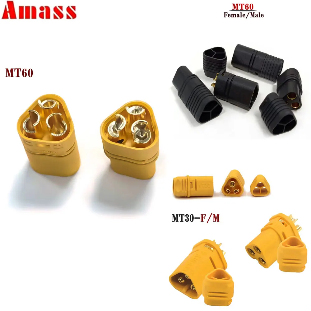 

Набор пулевых вилок Amass MT60/MT30 — 3-контактные разъемы 3,5 мм/2 мм (10/20/50 пар) для батареи RC ESC Lipo