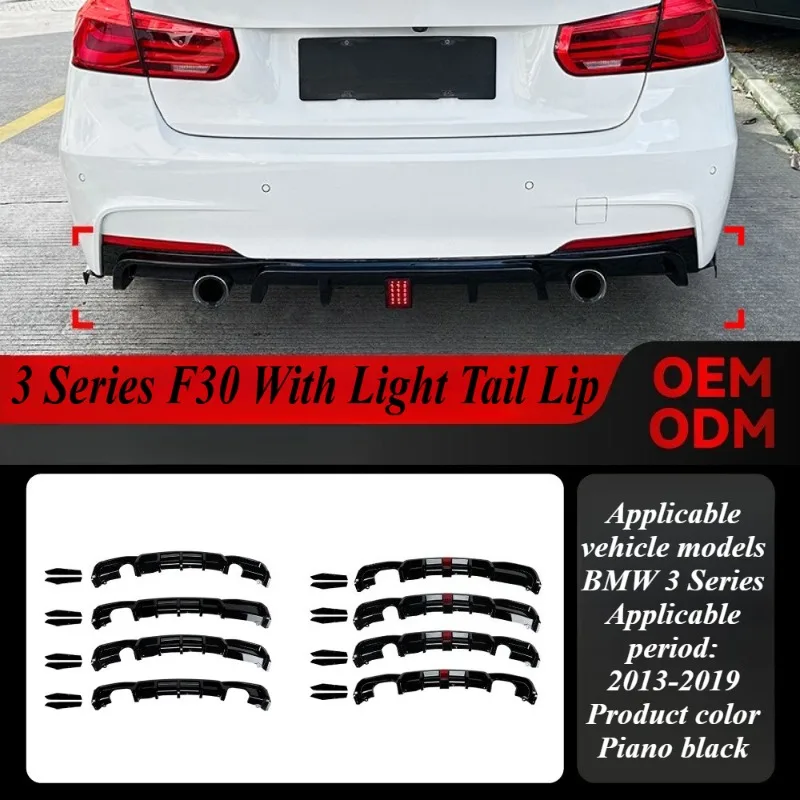 

For BMW 3 Series F30 2013-2019 Sporty MT Style Rear Bumper Diffuser with LED Light Gloss Black ABS Perfect Fit Exterior Upgrade
