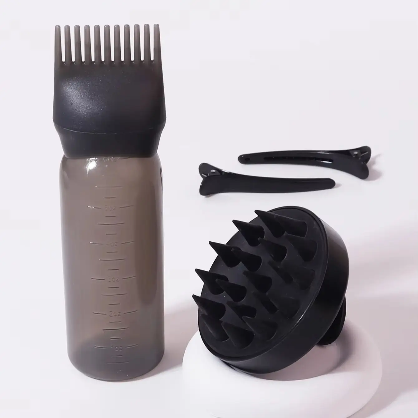 4pcs hair styling set - hair oiling bottle, shampoo brush, hair styling clip, scalp massage,special for real hair wigs