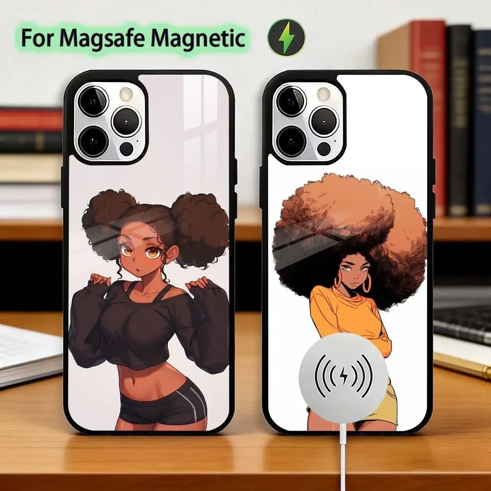 

Black Girl A-Afro Cartoon Phone Case For iPhone17,16,15,14,13,12,11 Plus,Pro Magnetic with Magsafe Wireless Charging