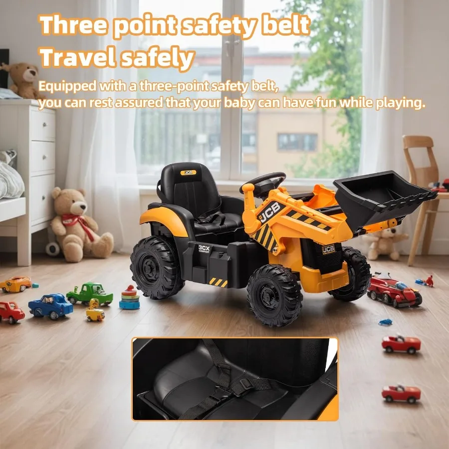 12V JCB ライドオンショベルカー、リモコン付き乗用車、3/8スケール、フロントローダー、バックホー掘削アーム、トラクターとブルドーザーモード搭載