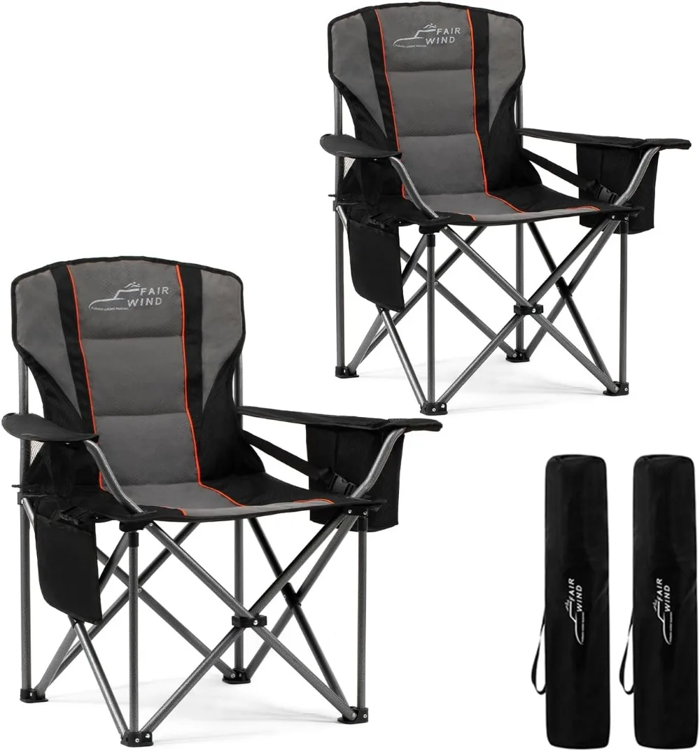 

2 Pack Oversized Fully Padded Camping Chair with Lumbar Support, Heavy Duty Cooler Bag Fold Chair Support 450 LBS