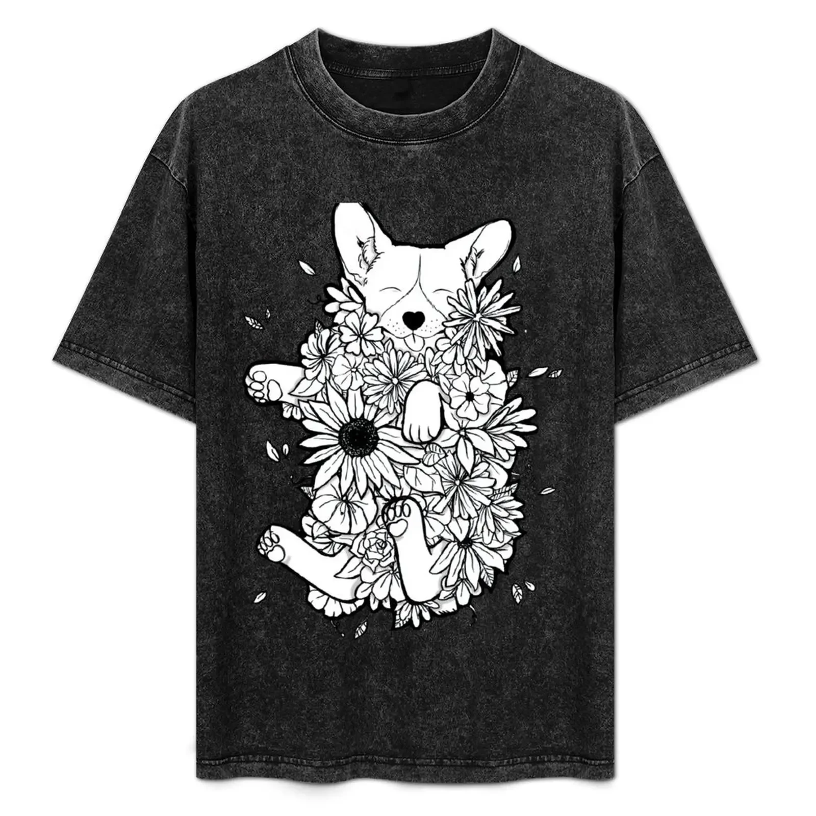 

Floral Corgi T-Shirt Work Duty Casual T-Shirt