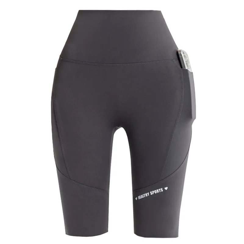 하이웨이스트 요가 팬츠 여름 얇은 5부 길이 사이클링 팬츠 이중 레이어 스킨 타이트 핏 베이스 레이어 캐주얼 팬츠