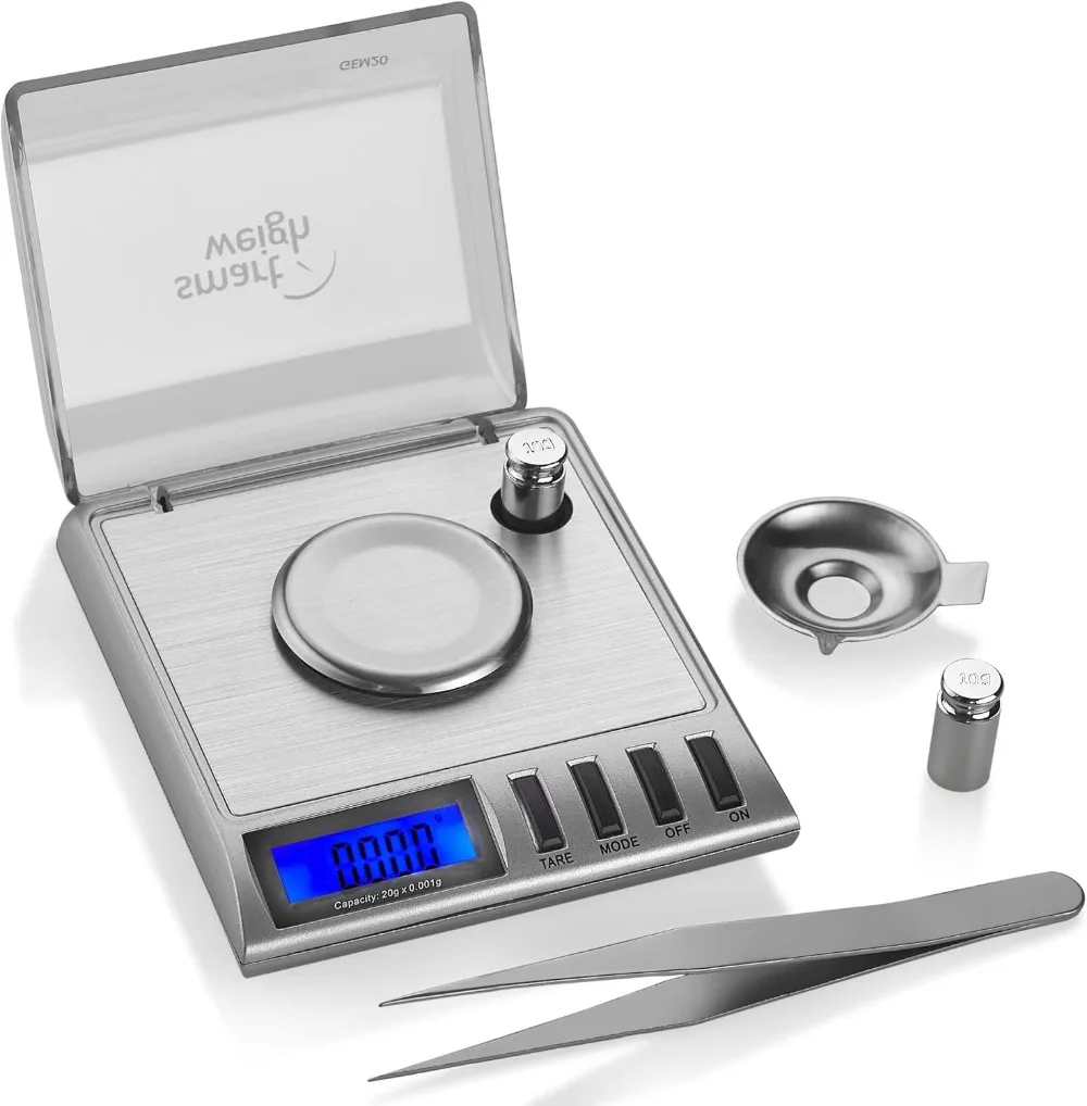 

20g x 0.001g High Precision Digital Milligram Jewelry Scale with Calibration Weights and Tweezers