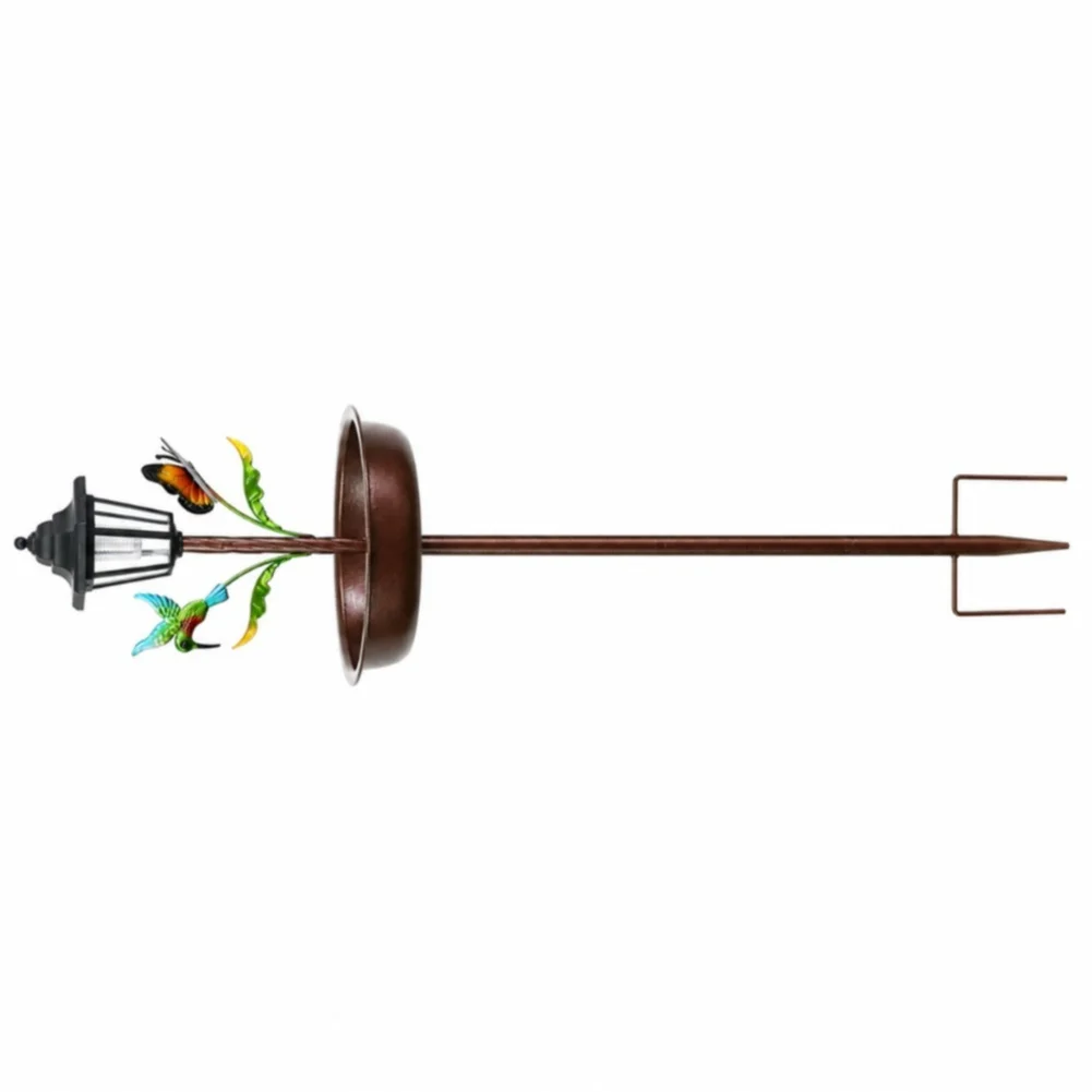 Solar Powered For Outdoor Bird Bath Stake with Lantern Glow and Sculpted Bird Accents for Landscape Decoration