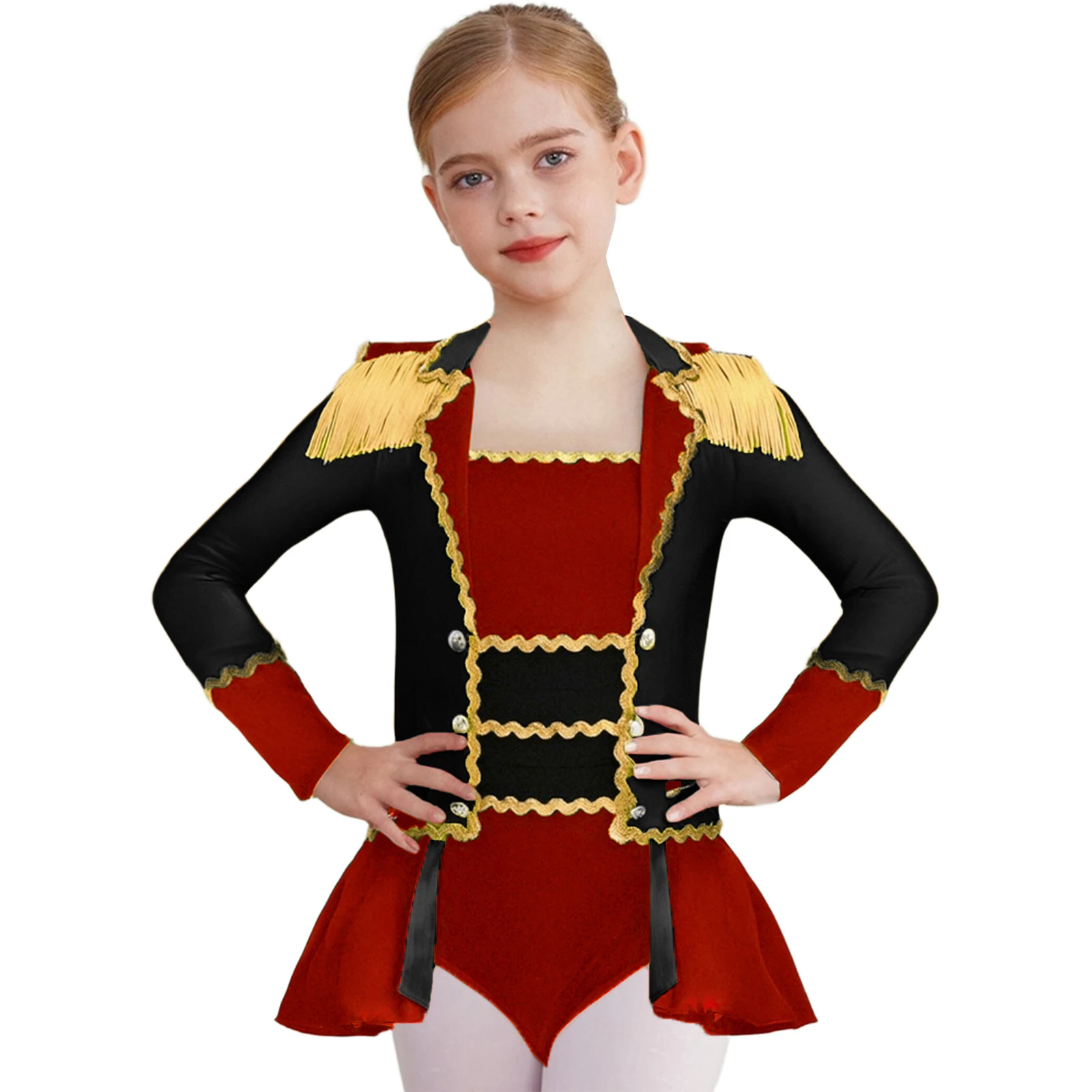 

Circus Ringmaster Performance Costumes Halloween Party Marching Band Honor Guard Long Sleeve Tassels Cosplay Jumpsuit