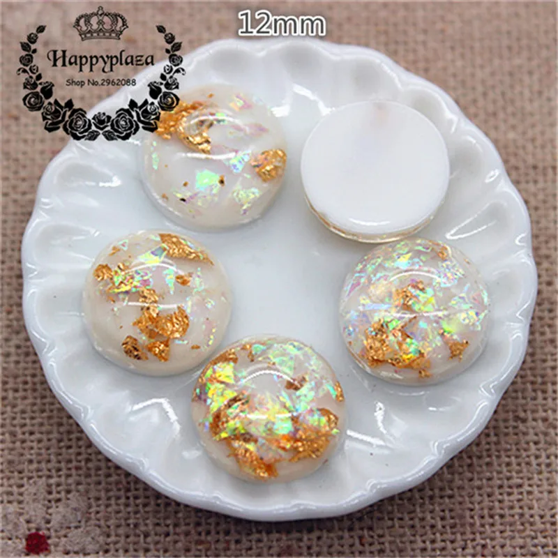 50PCS 12mm Mix Colors Resin Shiny Seashell Filled Round Flatback Cabochon DIY Jewelry/Craft/Hairpin Scrabooking Accessories