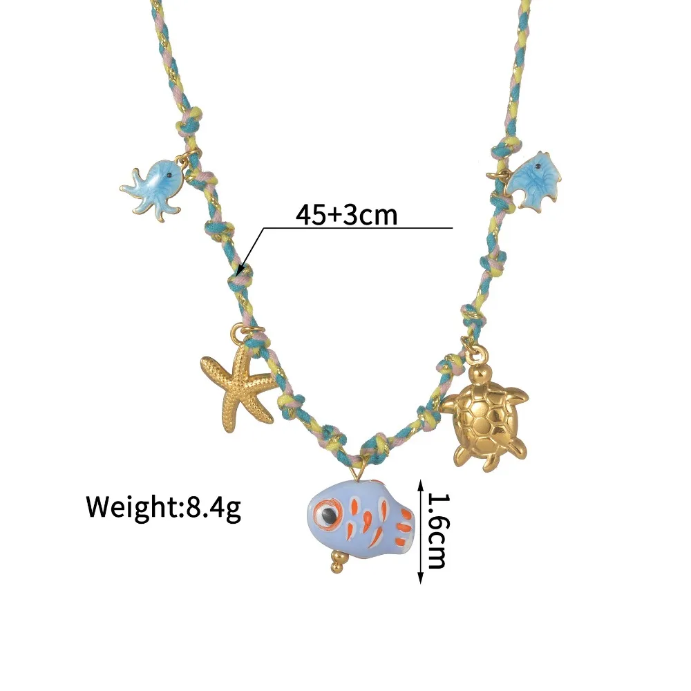 

Women Multi-Style Sea Life Pendant Bohemian Stainless Steel Braided Cord Necklace Collarbone Chain Jewelry Gifts