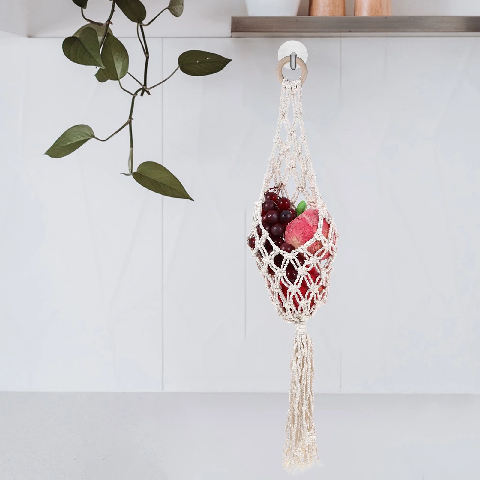 

Fruit Vegetable Cotton Rope Macrame Hanging Basket Bohemia Style Storage Organizer Kitchen Space Saving Produce for Bananas