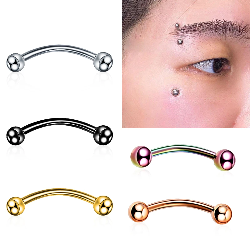 5Pcs New Eyebrow Piercing Banana Shape Lip Ring Stainless Steel Curved Barbell Stud Helix Navel Cartilage Earring Body Jewelry