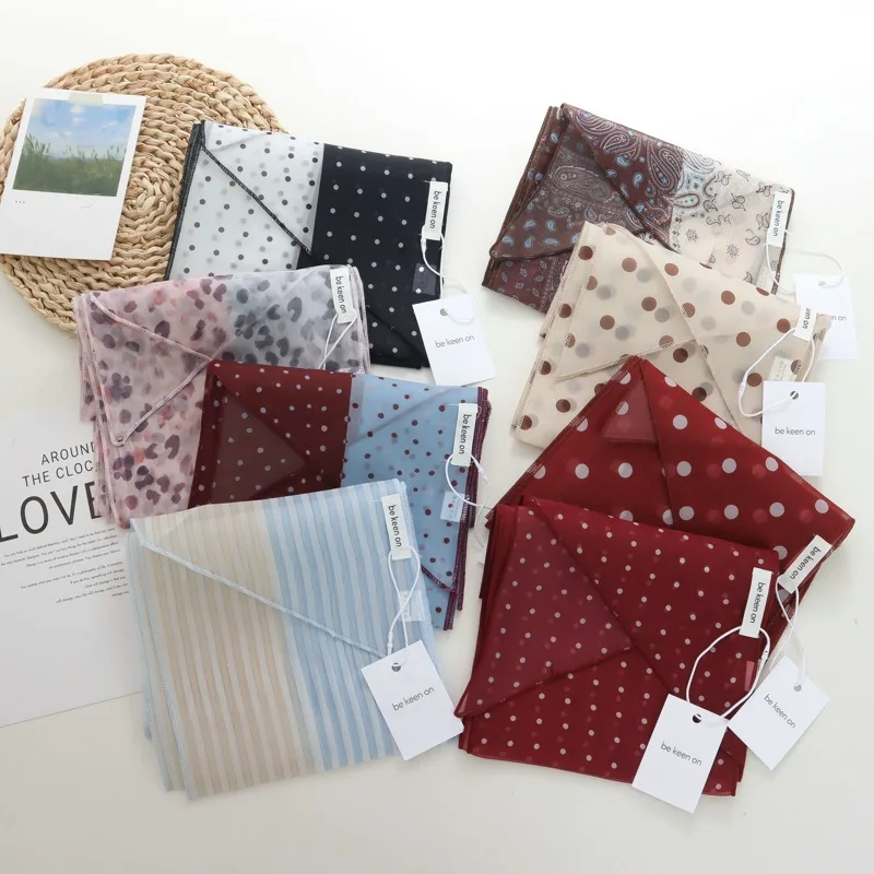 

2025 Enchantress Color Matching Polka Dot Scarf High-Grade Korean Scarf Summer Thin Thin Long Neck Accessories Scarf Headband